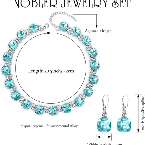 Blue Austrian Crystal Wedding Jewelry Set Necklace Earrings for Brides Bridesmai - Picture 2 of 8